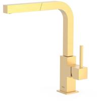 Keukenkraan Tres Cuadro | Opbouw | 360° Draaibaar | Uitrekbare sproeier | Mengkraan | 1-hendel | Vierkant | 24k Goud mat - thumbnail