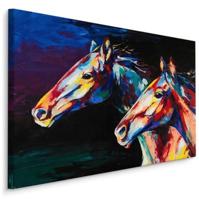 Schilderij - Kleurrijke paarden, print op canvas, wanddecoratie