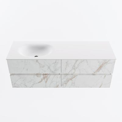 MONDIAZ VICA 140cm badmeubel onderkast Carrara 4 lades. Wastafel MOON links zonder kraangat, kleur Talc.