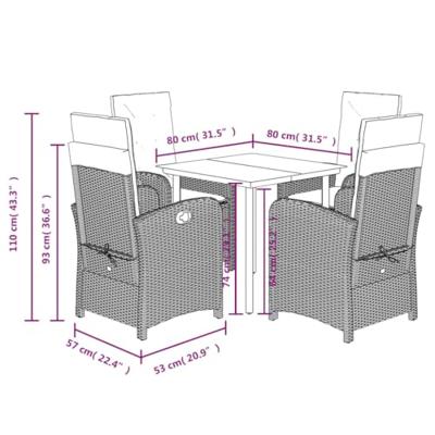 5-delige Tuinset met kussens poly rattan grijs