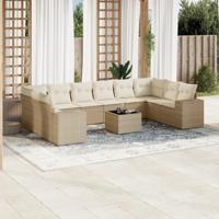 11-delige Tuinset met kussens poly rattan beige - thumbnail