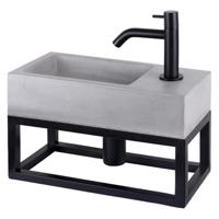 Differnz Jukon fonteinset beton donkergrijs kraan gebogen mat zwart 38.5 x 18.5 x 9 cm met handdoekrek zwart - thumbnail