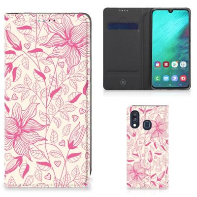 Samsung Galaxy A40 Smart Cover Pink Flowers Samsung Galaxy A40 Smart Cover Pink Flowers