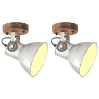 Wand-/plafondlampen industrieel 2 st E27 20x25 cm zilverkleurig - thumbnail