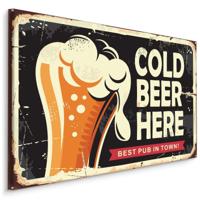 Schilderij - Retro Bord, Cold Beer Here, Premium Print op canvas - thumbnail
