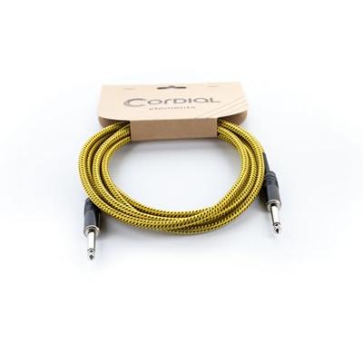 Cordial 14765 Jackplug Audio Aansluitkabel [1x Jackplug male 6,3 mm (mono) - 1x Jackplug male 6,3 mm (mono)] 5 m Zwart, Geel Textielmantel