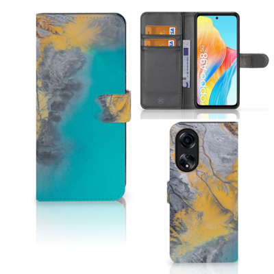 OPPO A98 5G | Bookcase | Marble Blue Gold OPPO A98 5G | Bookcase | Marble Blue Gold