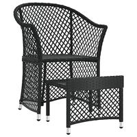 2-delige Loungeset met kussens poly rattan zwart - thumbnail