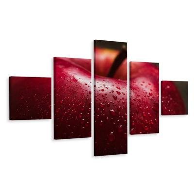 Schilderij - Rode appel close-up, 5luik, premium print