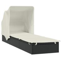 Ligbed met inklapbaar dak 213x63x97 cm poly rattan zwart - thumbnail