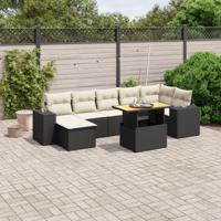 8-delige Loungeset met kussens poly rattan zwart - thumbnail