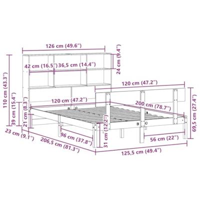 Bed met boekenkast zonder matras grenenhout wit 120x200 cm