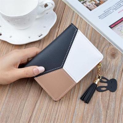 Korte lederen vrouwen rits portemonnee lambrisering portefeuilles trendy Coin Purse (zwart)