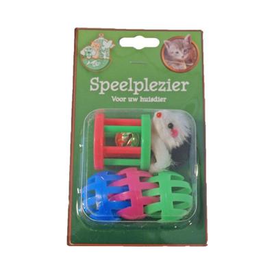 Kattenspeelgoed blisterpak 1 klos 3 ballen en 1 bontmuis Speelplezier-kat Gebr. de Boon - Gebr de boon