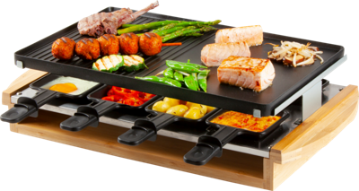 DOMO DO9246G Gourmetstel 8 pannen, Anti-aanbaklaag, Controlelampje Zwart, Hout