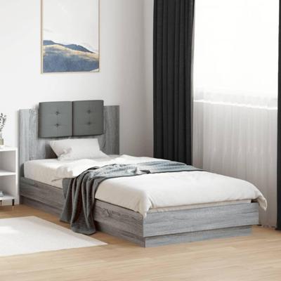 Bedframe met hoofdbord en LED grijs sonoma eikenkleur 90x200 cm