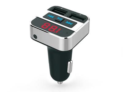 Caliber FM-transmitter - 12V - sigarettenauto-oplader - Aux-ingang - auto-radiomuziekaccessoire - PMT406-2 USB-laadpoorten - inclusief microfoon - zilver zwart - 34 x 120 x 75 mm