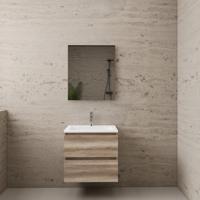 ACTIE BWS Badmeubel | Paris | Canyon Oak 60 cm | Mat Wit Wastafel | 1 Kraangat - thumbnail