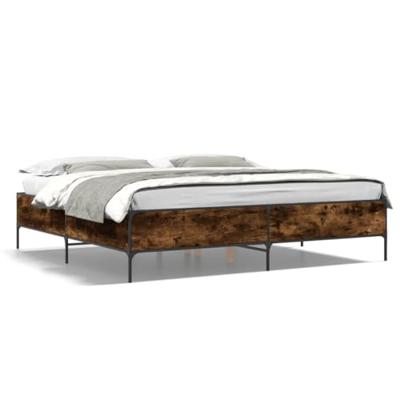 Bedframe bewerkt hout metaal gerookt eikenkleurig 180x200 cm