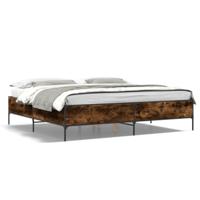 Bedframe bewerkt hout metaal gerookt eikenkleurig 180x200 cm - thumbnail