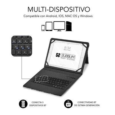 SUBBLIM Beschermhoes voor tablet 11 inch, met bluetooth-toetsenbord, Spaans toetsenbord, elastiek, oplaadpoort, ultra dun, Keytab Pro Trendy Comic