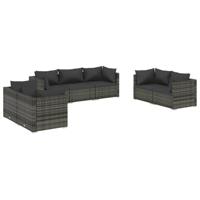7-delige Loungeset met kussens poly rattan grijs - thumbnail