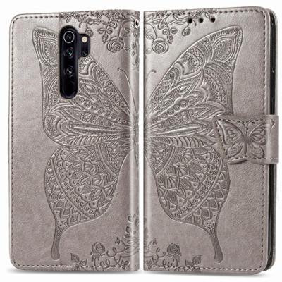 Voor Xiaomi Redmi Note 8 Pro Butterfly Love Flower reliëf horizontale Flip lederen draagtas met beugel/kaartsleuf/portemonnee/Lanyard (grijs)