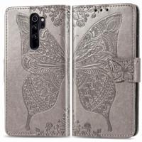 Voor Xiaomi Redmi Note 8 Pro Butterfly Love Flower reliëf horizontale Flip lederen draagtas met beugel/kaartsleuf/portemonnee/Lanyard (grijs) - thumbnail