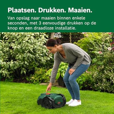 Bosch Groen Robotmaaier VISIMOW18V-100 | Incl. 1 x 18 V Li-Ion accu (4,0 Ah) + AL 18V-44 lader + Reservemessen - 06008E1002