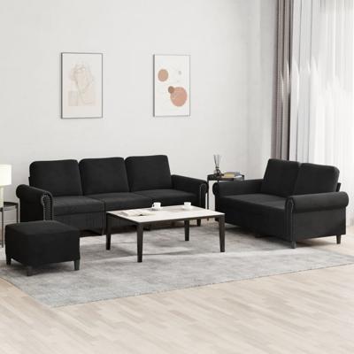 3-delige Loungeset met kussens fluweel zwart