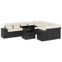 10-delige Loungeset met kussens poly rattan zwart - thumbnail