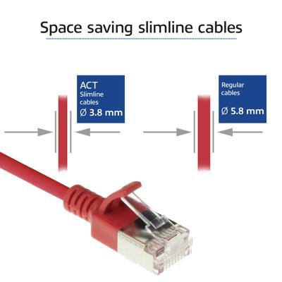 ACT DC7505 LSZH U/FTP CAT6A Datacenter Slimline Patchkabel Snagless | RJ45 Connectoren | Rood | 5 meter