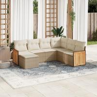 7-delige Loungeset met kussens poly rattan beige - thumbnail