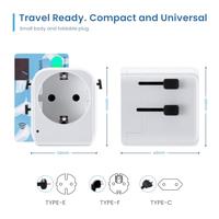 Reisadapter, Ewent universele reisadapter met Schuko-stopcontact met 1 USB-oplaadpoort type C en 1 USB-poort, reisadapter Italië Engeland Duitsland VS Australië China - thumbnail