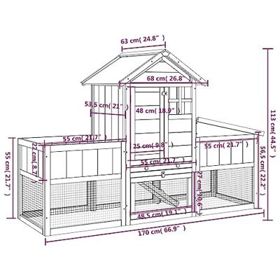 VidaXL Konijnenhok 170x63x113 cm massief grenenhout bruin