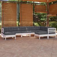 9-delige Loungeset met kussens massief grenenhout wit - thumbnail
