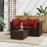 3-delige Loungeset met kussens poly rattan bruin - thumbnail