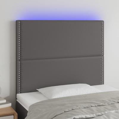 Hoofdbord LED 90x5x78/88 cm kunstleer grijs - thumbnail