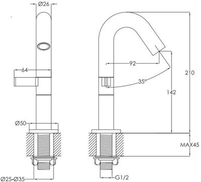 Ben Anello fonteinkraan met hendel links chroom