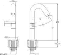Ben Anello fonteinkraan met hendel links chroom - thumbnail