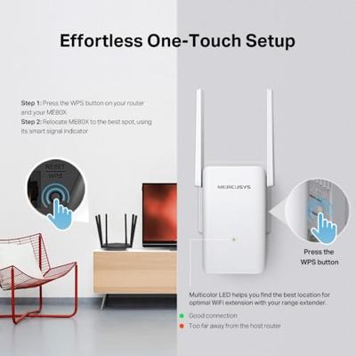 Mercury TP-Link ME80X WiFi Repeater 6 AX3000Mbps, 1 Gigabit Ethernet-poort, krachtige WLAN-repeater voor thuis, Wifi Extender, compatibel met alle internetboxen, 2 externe antennes, RE/AP-modus.