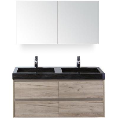 Dante Badmeubelset 120 cm - Craft Oak - Wastafel Hardsteen Wit Lucca Dubbel met Spiegelkast