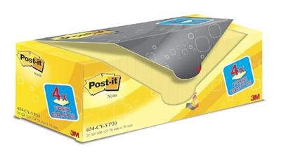 Post-it Notes, 100 vel, ft 76 x 76 mm, geel, pak van 16 blokken + 4 gratis