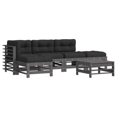 6-delige Loungeset met kussens massief hout grijs