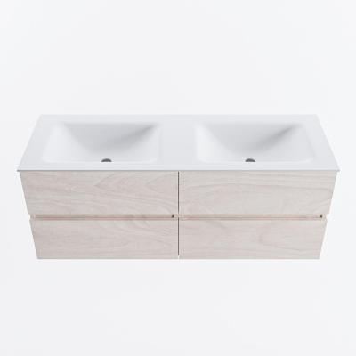 MONDIAZ VICA 130cm badmeubel onderkast Underlayment 4 lades. Wastafel CLOUD dubbel 2 kraangaten, kleur Talc.