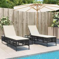 Ligbedden 2 st met tafel poly rattan zwart - thumbnail