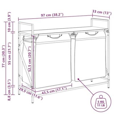 VidaXL Wasmand 2 vakken met plank zwart eikenkleurig VidaXL Wasmand 2 vakken met plank zwart eikenkleurig