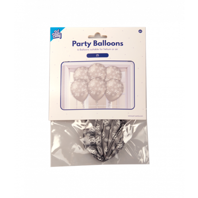 Latexballonnen zilver 25-jarig jubileum (6st)