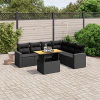 7-delige Loungeset met kussens poly rattan zwart - thumbnail