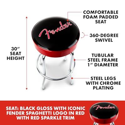 Fender Red Sparkle Logo Barstool 30" zwart-rood-chroom gitaarkruk (76 cm)